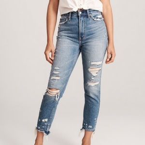 A&F Annie high-rise girlfriend distressed jeans